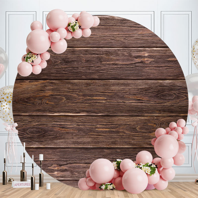 Aperturee - Custom Circle Brown Wooden Birthday Backdrop