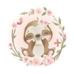 Aperturee - Cute Animals Round Pink Floral Baby Shower Backdrop