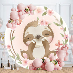 Aperturee - Cute Animals Round Pink Floral Baby Shower Backdrop