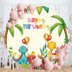Aperturee - Cute Cartoon Dinosaur Round Birthday Backdrop