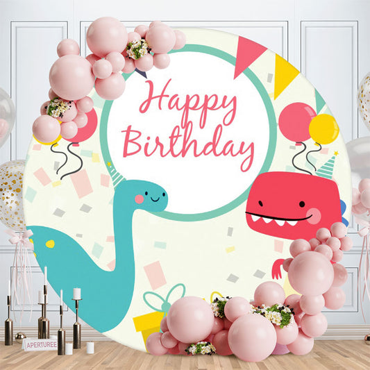 Aperturee - Cute Dinosaur Themed Cartoon Round Birthday Backdrop