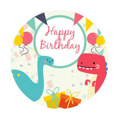 Aperturee - Cute Dinosaur Themed Cartoon Round Birthday Backdrop