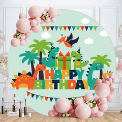 Aperturee - Cute Little Dinosaur Round Happy Birthday Backdrop