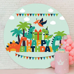 Aperturee - Cute Little Dinosaur Round Happy Birthday Backdrop