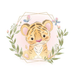 Aperturee - Cute Little Tiger Round Pink Baby Shower Backdrop