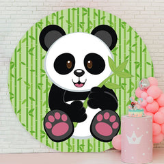 Aperturee - Cute Panda Green Leave Round Baby Shower Backdrop