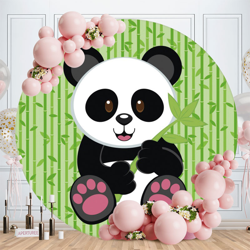 Aperturee - Cute Panda Green Leave Round Baby Shower Backdrop