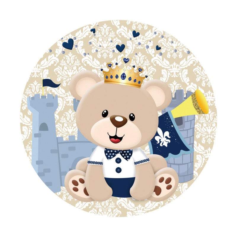 Aperturee - Cute Teddy Bear Round Castle Baby Shower Backdrop