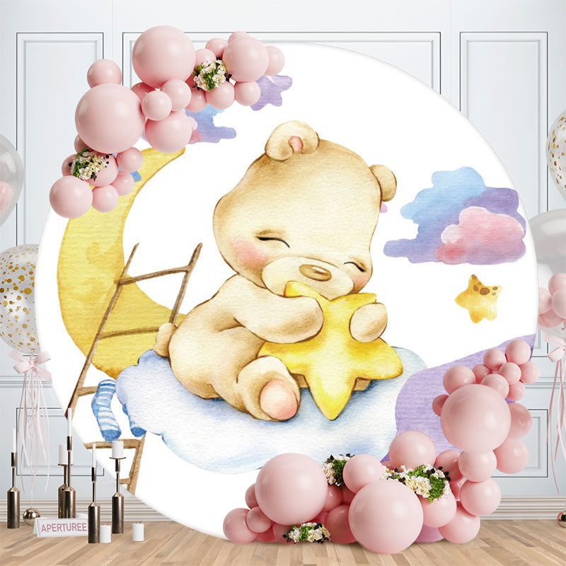Aperturee - Cute Teddy Bear Round Kids Baby Shower Backdrop