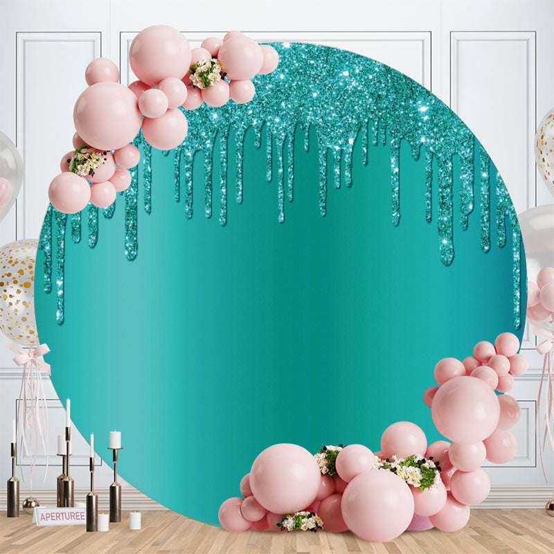 Aperturee - Cyan Glitter Round Happy Birthday Party Backdrop