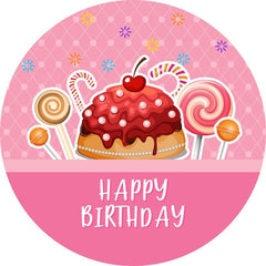 Aperturee - Dark Pink Sweet Candy Round Birthday Backdrop