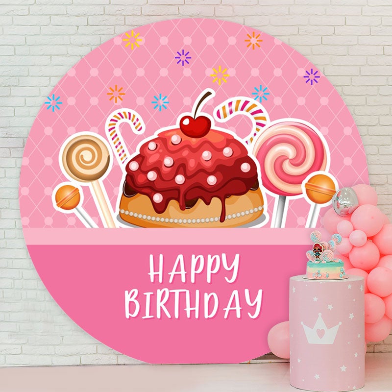 Aperturee - Dark Pink Sweet Candy Round Birthday Backdrop