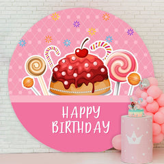 Aperturee - Dark Pink Sweet Candy Round Birthday Backdrop