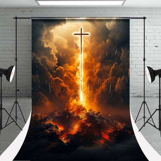 Aperturee - Deep Color Clouds Cross Volcano Easter Backdrop