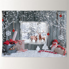 Aperturee - Deers Snowy Gift Theme Glitter Christmas Backdrop