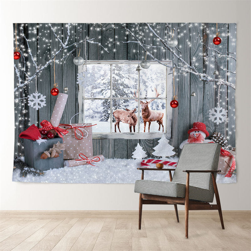 Aperturee - Deers Snowy Gift Theme Glitter Christmas Backdrop