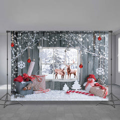 Aperturee - Deers Snowy Gift Theme Glitter Christmas Backdrop