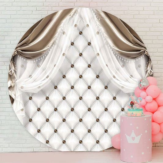 Aperturee - Diamond White Curtain Circle Happy Birthday Backdrop