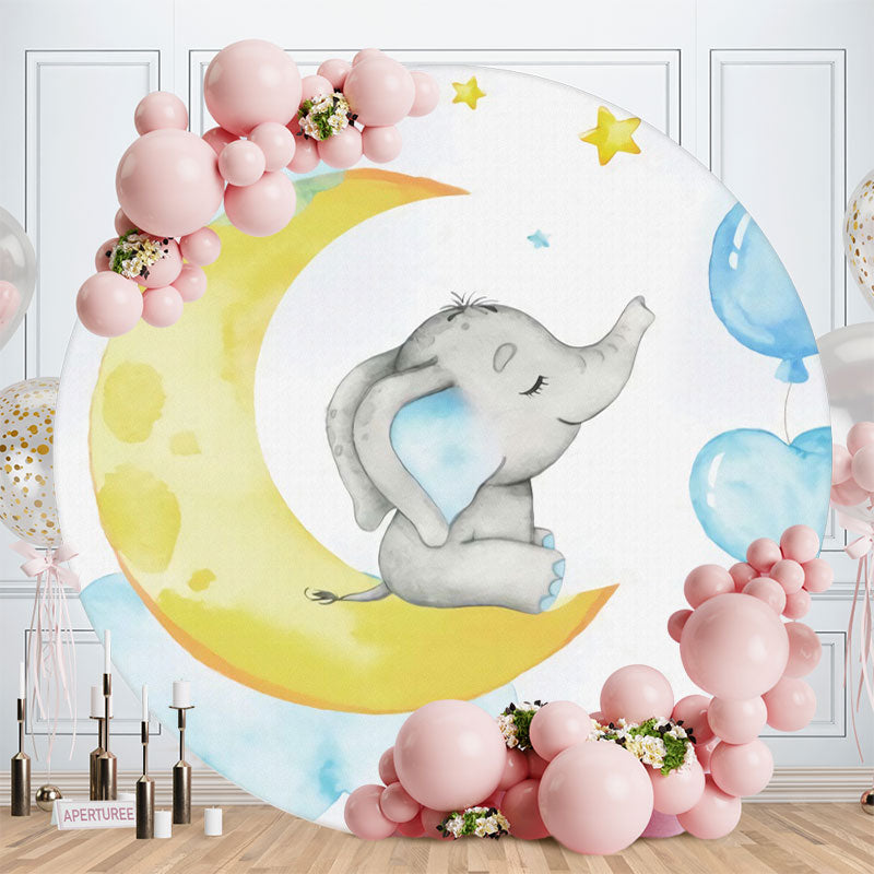 Aperturee - Elephant Moon Blue Balloon Circle Baby Shower Backdrop