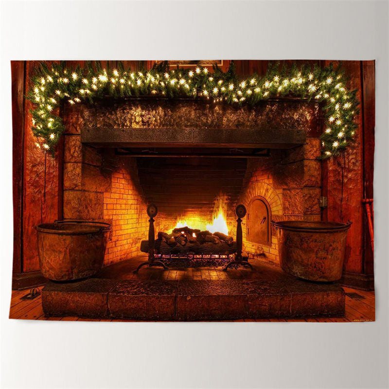 Aperturee - Fireplace Warm Family Photo Christmas Backdrop
