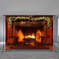 Aperturee - Fireplace Warm Family Photo Christmas Backdrop