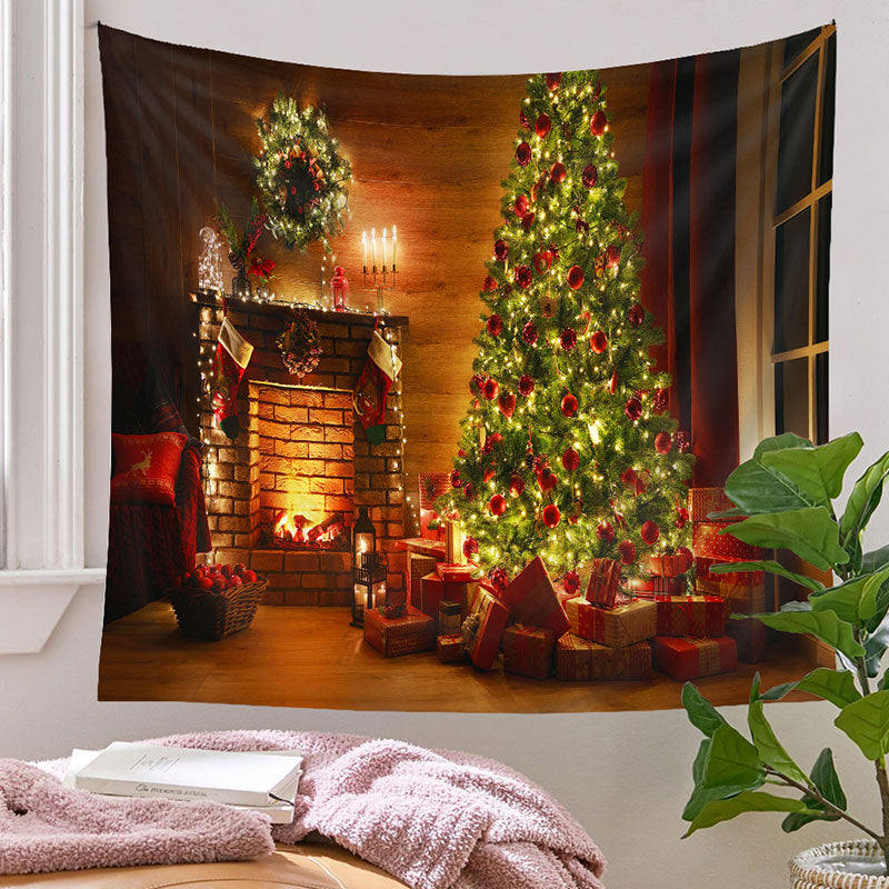 Aperturee - Fireplace Xmas Tree Light Strip Christmas Backdrop