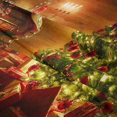 Aperturee - Fireplace Xmas Tree Light Strip Christmas Backdrop