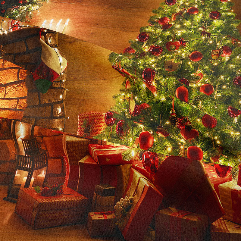 Aperturee - Fireplace Xmas Tree Light Strip Christmas Backdrop