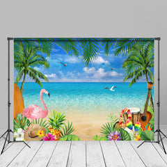 Aperturee - Flamingo Guitar Surfboard Beach Summer Photo Backdrop