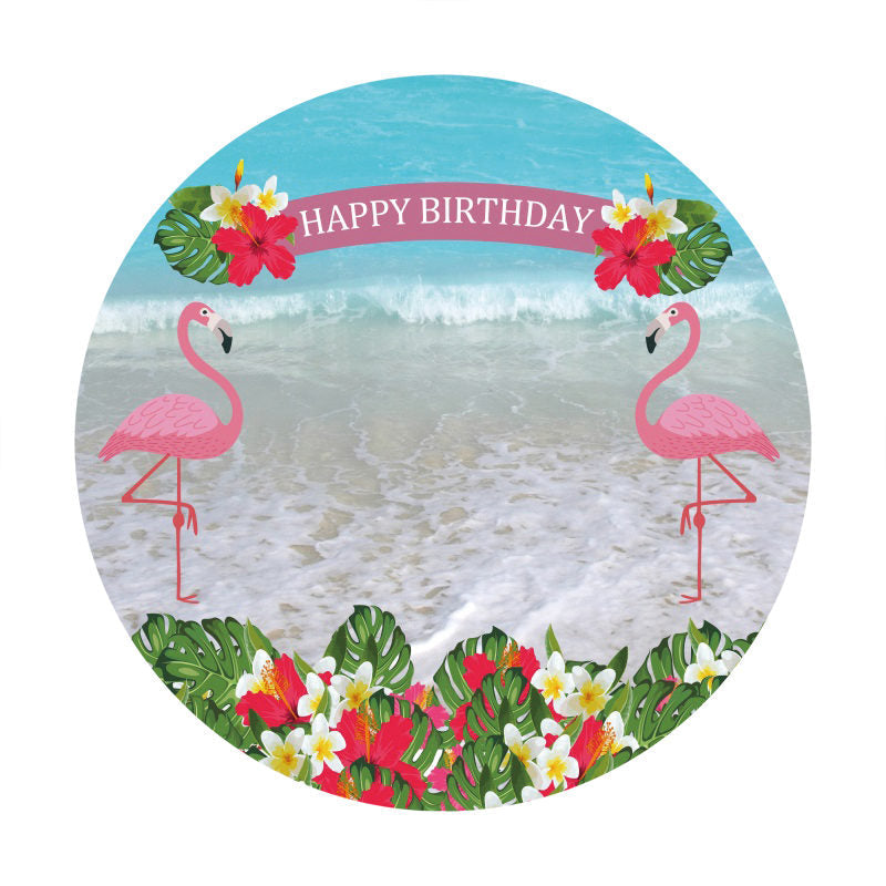 Aperturee - Flamingo Hawaii Beach Birthday Circle Backdrop