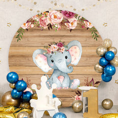 Aperturee - Floral Elephant Round Wood Baby Shower Backdrop