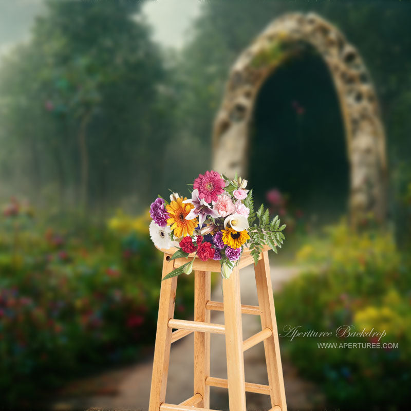 Aperturee - Floral Forest Wonderland Stone Gate Spring Backdrop