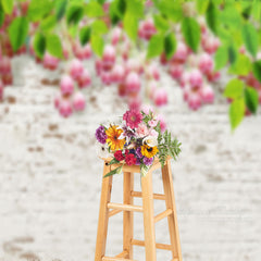 Aperturee - Floral White Brick Wall Spring Backdrop For Wedding