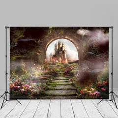 Aperturee - Foggy Jungle Castle Floral Forest Spring Backdrop