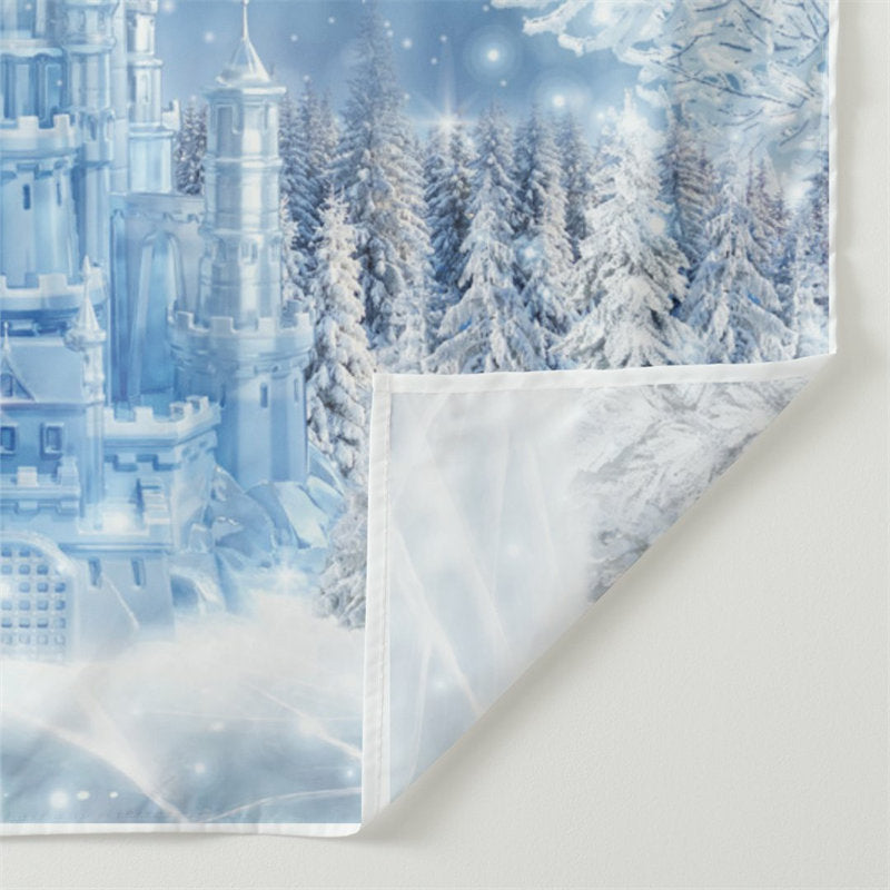 Aperturee - Frozen Blue Castle Forest Snowy Winter Backdrop