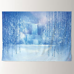 Aperturee - Frozen Forest Blue World Waterfall Winter Backdrop