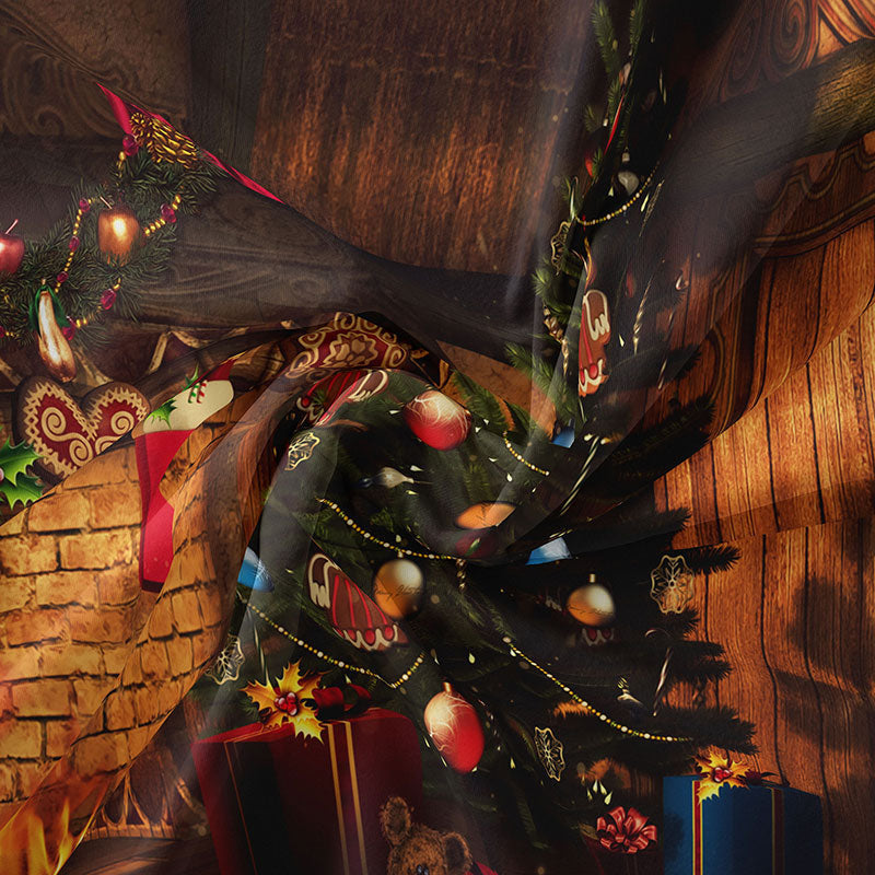 Aperturee - Gift Christmas Tree Bauble Cabin Holiday Backdrop