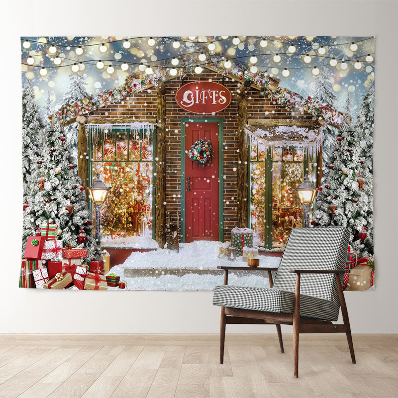 Aperturee - Gift Store Light Strip Snowy Christmas Backdrop