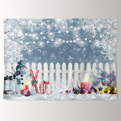 Aperturee - Gifts White Fence Light Snowy Christmas Backdrop