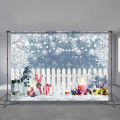 Aperturee - Gifts White Fence Light Snowy Christmas Backdrop