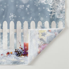 Aperturee - Gifts White Fence Light Snowy Christmas Backdrop