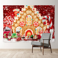 Aperturee - Gingerbread House Candy Snowy Christmas Backdrop