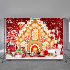 Aperturee - Gingerbread House Candy Snowy Christmas Backdrop