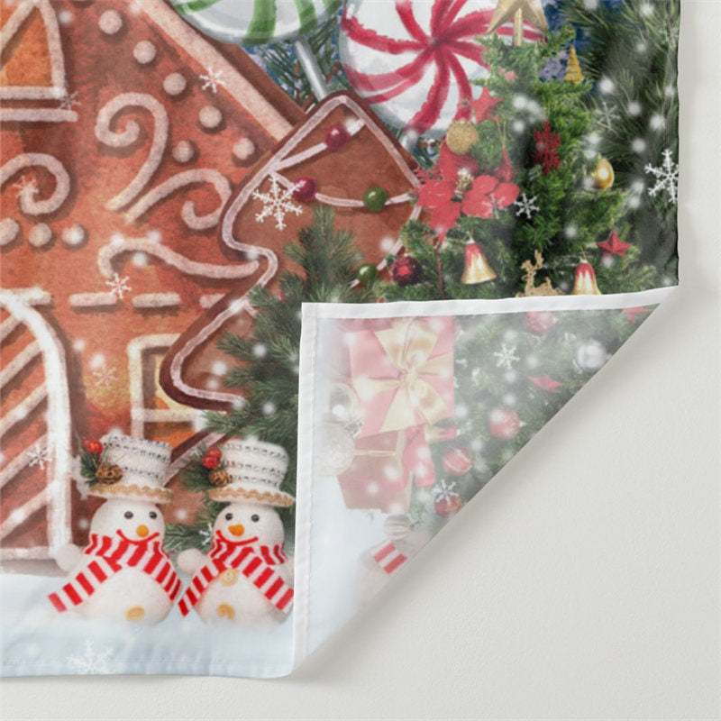 Aperturee - Gingerbread House Candy Tree Snow Xmas Backdrop