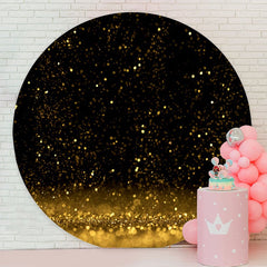 Aperturee - Glitter Black Gold Round Happy Birthday Backdrop