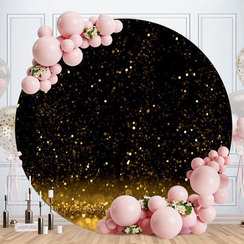 Aperturee - Glitter Black Gold Round Happy Birthday Backdrop
