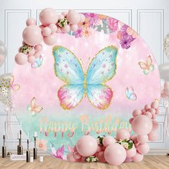Aperturee - Glitter Cute Butterfly Birthday Round Backdrop