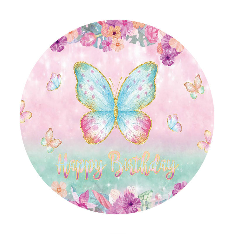 Aperturee - Glitter Cute Butterfly Birthday Round Backdrop