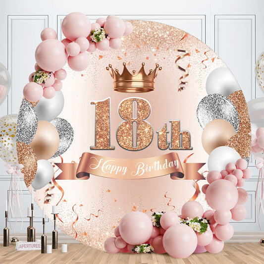 Aperturee - Glitter Pink Silver Round Happy 18Th Birthday Backdrop