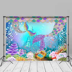 Aperturee - Glitter Undersea Castle Mermaid Summer Backdrop